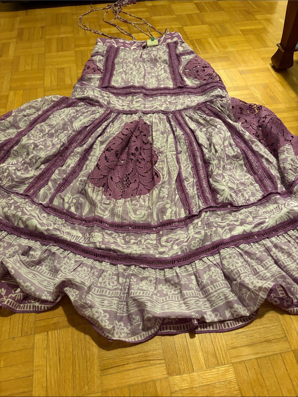 Farm Rio Boho Floral Mauve and Cream Tiered dress - Picture 11 of 16